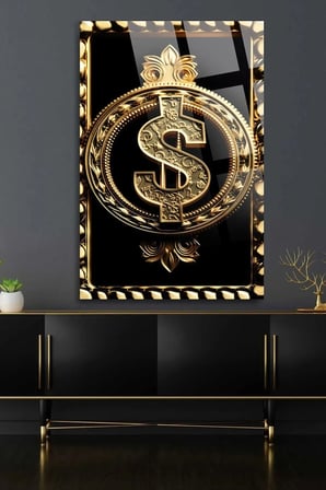 Gold Altın Dolar Uv Baskılı Kırılmaz Cam Tablo, Ev Ve Ofis Yüksek Çözünürlüklü 4mm Cam Tablo