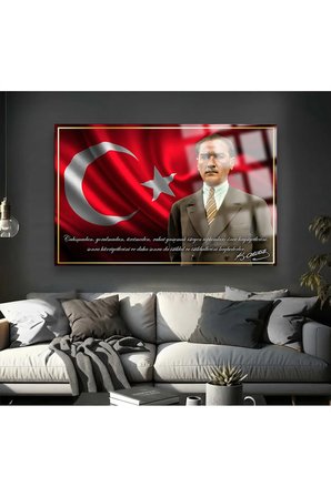 ATATÜRK KIRILMAZ LÜKS CAM TABLO ULTRA YÜKSEK RENKLER ATATÜRK SÖZLERİ CAM TABLO
