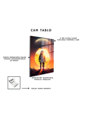 Space/Uzay Yapay Zeka Özel Tasarım Cam Tablo Ofis, Mutfak Çocuk Odası, Salon 39