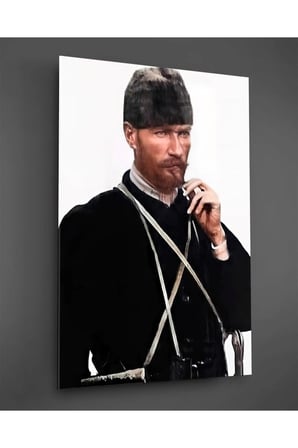 Mustafa Kemal Atatürk Portresi Beyaz Fon Cam Tablo