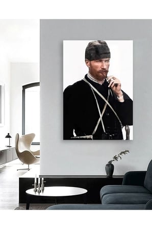 Mustafa Kemal Atatürk Portresi Beyaz Fon Cam Tablo