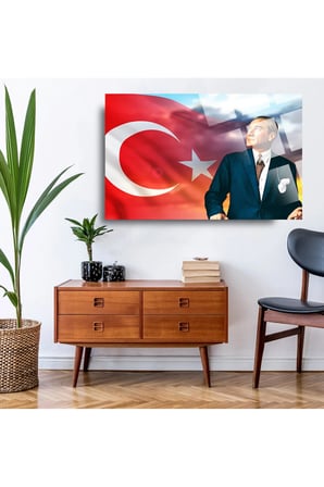 Türk Bayrağı Ve Atatürk Ev Ofis Okul Için 4mm Kırılmaz Temperli Yüksek Çözünürlüklü Cam Tablo