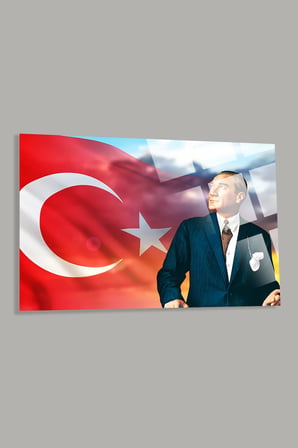 Türk Bayrağı Ve Atatürk Ev Ofis Okul Için 4mm Kırılmaz Temperli Yüksek Çözünürlüklü Cam Tablo