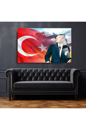 Türk Bayrağı Ve Atatürk Ev Ofis Okul Için 4mm Kırılmaz Temperli Yüksek Çözünürlüklü Cam Tablo