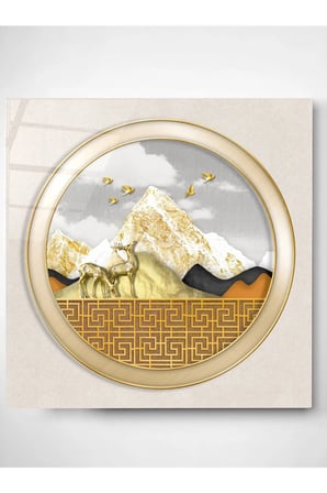 Gold Geyik Cam Tablo, Dekoratif Cam Tablo
