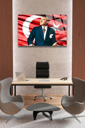 Atatürk Bayraklı Lüks 4mm Kırılmaz Temperli Yüksek Çözünürlüklü Cam Tablo