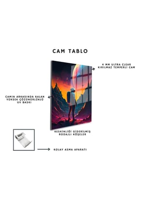 Space/Uzay Yapay Zeka Özel Tasarım Cam Tablo Ofis, Mutfak Çocuk Odası, Salon 32