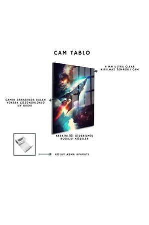 Space/Uzay Yapay Zeka Özel Tasarım Cam Tablo Ofis, Mutfak Çocuk Odası, Salon 58