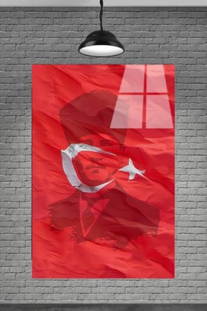 METACAM MUSTAFA KEMAL ATATÜRK TÜRK BAYRAĞI CAM TABLOSU