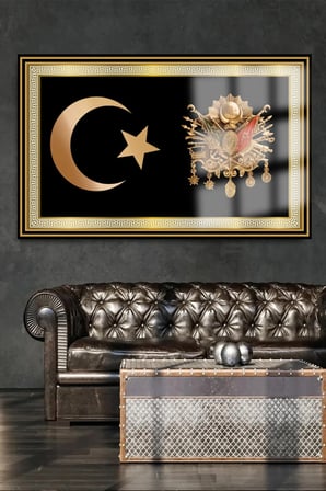 AY YILDIZ VE OSMANLI TUĞRASI ULTRA YÜKSEK ÇÖZÜNÜRLÜKLÜ LÜKS KIRILMAZ CAM TABLO OFİS HEDİYESİ