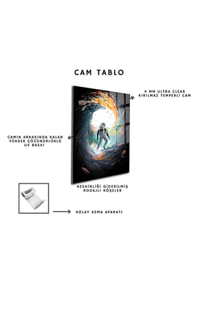 Space/Uzay Yapay Zeka Özel Tasarım Cam Tablo Ofis, Mutfak Çocuk Odası, Salon 42
