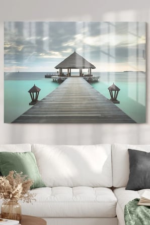 Okyanus Ve Iskele | Manzara Temalı Temalı Modern Uv Dijital Baskı Dekoratif Cam Tablo | 50x70 Cm
