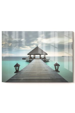 Okyanus Ve Iskele | Manzara Temalı Temalı Modern Uv Dijital Baskı Dekoratif Cam Tablo | 50x70 Cm