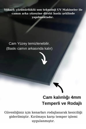 Mustafa Kemal Atatürk Portresi Cam Tablo, Darbelere Dayanıklı Kırılmaz Temperli