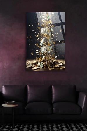 Altın ve Dolar Uv Baskılı Kırılmaz Cam Tablo, Ev Ve Ofis Yüksek Çözünürlüklü 4mm Cam Tablo