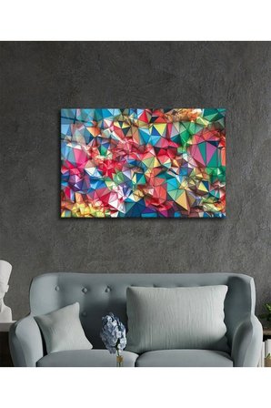 Rengarenk Geometrik Soyut Cam Tablo, Temperli ve Rodajlı Dayanıklı  Cam