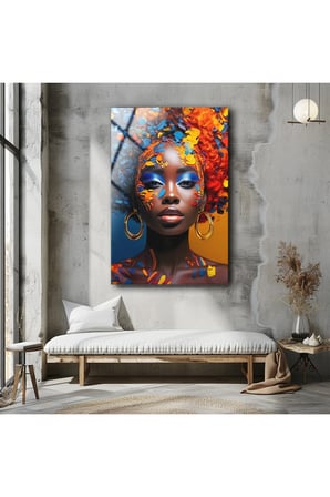 Afrikan Modern Cam Tablo , Yüksek Kalite Temperli Cam Üzeri Profesyonel Uv Baskı , Asmaya Hazır