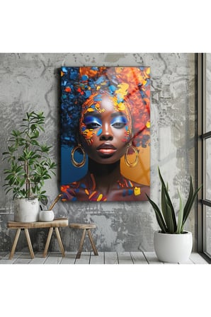 Afrikan Modern Cam Tablo , Yüksek Kalite Temperli Cam Üzeri Profesyonel Uv Baskı , Asmaya Hazır