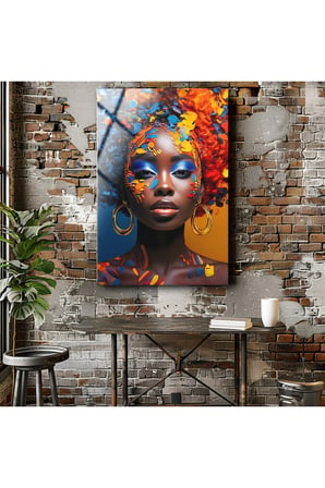 Afrikan Modern Cam Tablo , Yüksek Kalite Temperli Cam Üzeri Profesyonel Uv Baskı , Asmaya Hazır