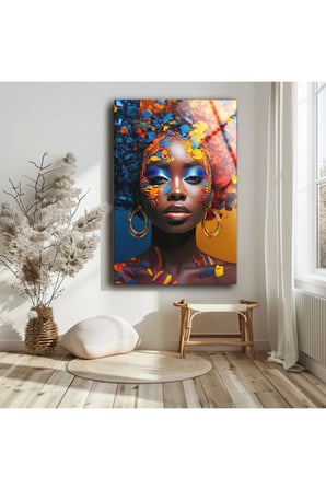Afrikan Modern Cam Tablo , Yüksek Kalite Temperli Cam Üzeri Profesyonel Uv Baskı , Asmaya Hazır