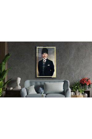 Mustafa Kemal Atatürk Portresi Cam Tablo, Darbelere Dayanıklı Kırılmaz Temperli