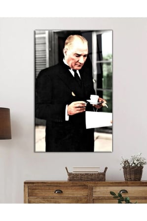 Mustafa Kemal Atatürk Portresi Cam Tablo, Darbelere Dayanıklı Kırılmaz Temperli