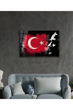 Mustafa Kemal Atatürk Türk Bayrağı Cam Tablo, Darbelere Dayanıklı Kırılmaz Temperli