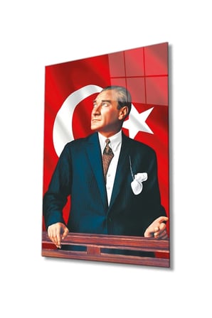 Mustafa Kemal Atatürk Türk Bayrağı Cam Tablo, Darbelere Dayanıklı Kırılmaz Temperli
