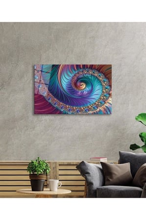 Rengarenk Fraktal Sanatı Geometrik Soyut Cam Tablo, Darbelere Dayanıklı Kırılmaz Temperli