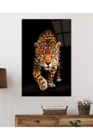 Vahşi Jaguar Hayvan Portresi Cam Tablo, Darbelere Dayanıklı Kırılmaz Temperli