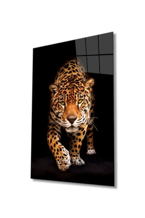 Vahşi Jaguar Hayvan Portresi Cam Tablo, Darbelere Dayanıklı Kırılmaz Temperli