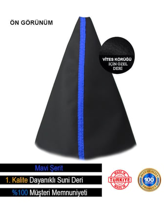 Fiat Palio Siyah Deri Özel Tasarım Mavi Şerit Spor Dikiş Vites Körüğü