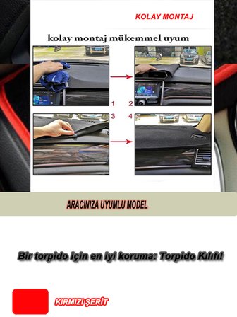Peugeot Rifter 2020-2022 3d Torpido Koruma Kılıfı - Ön Göğüs Kaplama - Kırmızı Şerit
