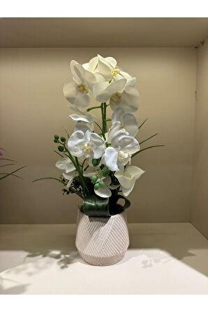 Yapay Orkideli Beton Vazo No:1