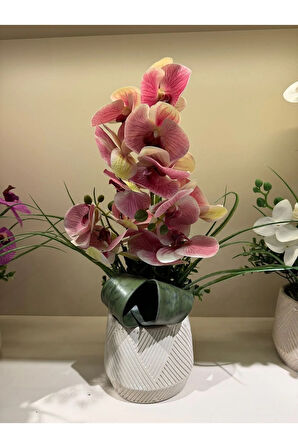 Yapay Orkideli Beton Vazo No:3