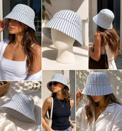 Betty Bands Kadın Çizgili Docker Şapka Marin Tarz Balıkçı Bere Mavi Beyaz Sailor Beanie