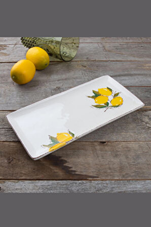 Limon Desen El Yapımı Organik Sunum Tabak 36x17 Cm