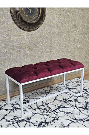 Beyaz Boyalı - L - Ayaklı 100 cm x 38 cm Oturak - Bench - Makyaj Taburesi - Makyaj Oturak Bordo Renk 100 x 40 Boyut/Ebat