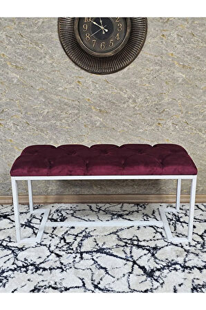 Beyaz Boyalı - L - Ayaklı 100 cm x 38 cm Oturak - Bench - Makyaj Taburesi - Makyaj Oturak Bordo Renk 100 x 40 Boyut/Ebat