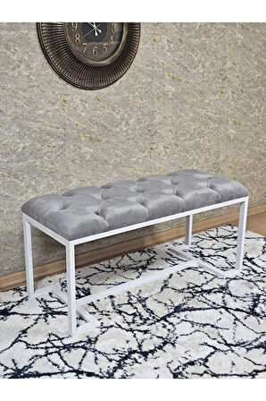 Beyaz Boyalı - L - Ayaklı 100 cm x 38 cm Oturak - Bench - Makyaj Taburesi - Makyaj Oturak Gri Renk 100 x 40 Boyut/Ebat