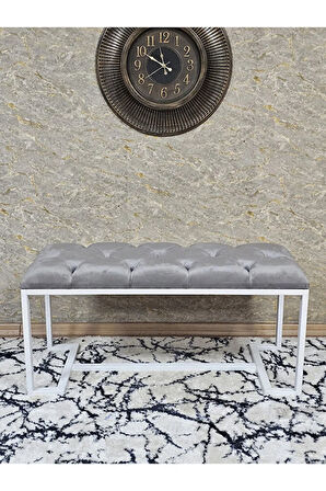 Beyaz Boyalı - L - Ayaklı 100 cm x 38 cm Oturak - Bench - Makyaj Taburesi - Makyaj Oturak Gri Renk 100 x 40 Boyut/Ebat