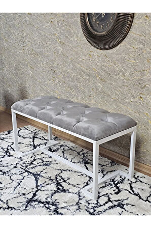 Beyaz Boyalı - L - Ayaklı 100 cm x 38 cm Oturak - Bench - Makyaj Taburesi - Makyaj Oturak Gri Renk 100 x 40 Boyut/Ebat