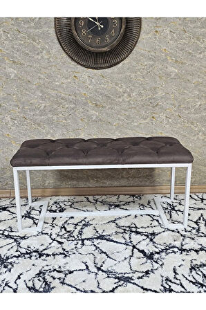 Beyaz Boyalı - L - Ayaklı 100 cm x 38 cm Oturak - Bench - Makyaj Taburesi - Makyaj Oturak Kahverengi Renk 100 x 40 Boyut/Ebat