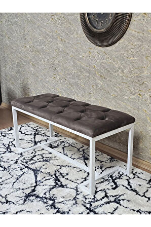 Beyaz Boyalı - L - Ayaklı 100 cm x 38 cm Oturak - Bench - Makyaj Taburesi - Makyaj Oturak Kahverengi Renk 100 x 40 Boyut/Ebat