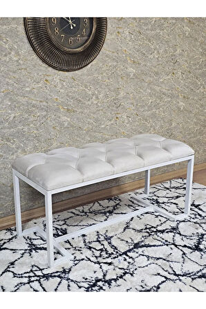Beyaz Boyalı - L - Ayaklı 100 cm x 38 cm Oturak - Bench - Makyaj Taburesi - Makyaj Oturak Krem Renk 100 x 40 Boyut/Ebat
