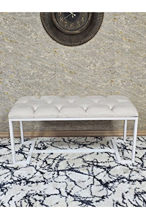 Beyaz Boyalı - L - Ayaklı 100 cm x 38 cm Oturak - Bench - Makyaj Taburesi - Makyaj Oturak Krem Renk 100 x 40 Boyut/Ebat