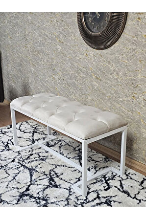 Beyaz Boyalı - L - Ayaklı 100 cm x 38 cm Oturak - Bench - Makyaj Taburesi - Makyaj Oturak Krem Renk 100 x 40 Boyut/Ebat