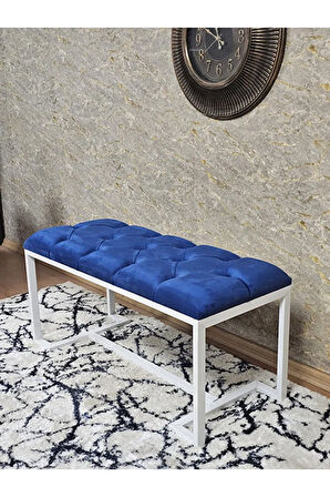 Beyaz Boyalı - L - Ayaklı 100 cm x 38 cm Oturak - Bench - Makyaj Taburesi - Makyaj Oturak Mavi Renk 100 x 40 Boyut/Ebat