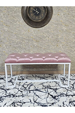 Beyaz Boyalı - L - Ayaklı 100 cm x 38 cm Oturak - Bench - Makyaj Taburesi - Makyaj Oturak Pembe Renk 100 x 40 Boyut/Ebat