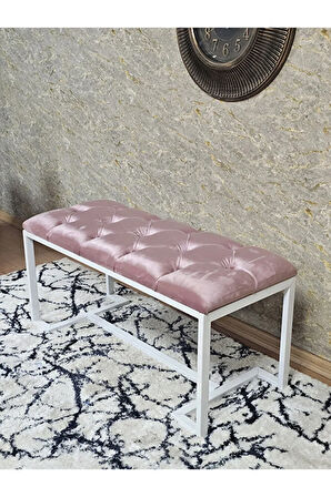 Beyaz Boyalı - L - Ayaklı 100 cm x 38 cm Oturak - Bench - Makyaj Taburesi - Makyaj Oturak Pembe Renk 100 x 40 Boyut/Ebat